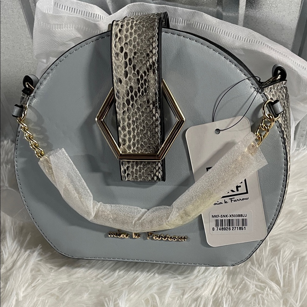 Women's Crossbody Bag - Elegant blue with snake print
